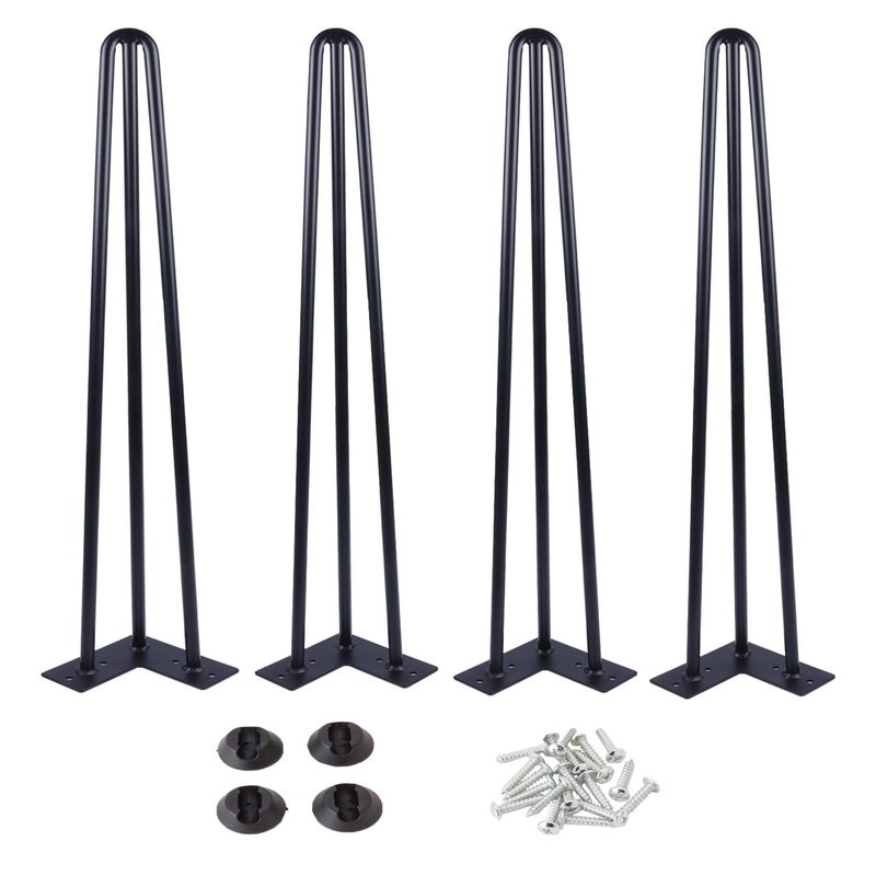 Osring 28 Inch Hairpin Table Legs with 1/2â€ Dia 3-Rods, Metal Furniture Legs for Coffee Table and TV Stand, Mid-Century Black Hairpin Feet with Floor Protector, 4 Pack - Image 1
